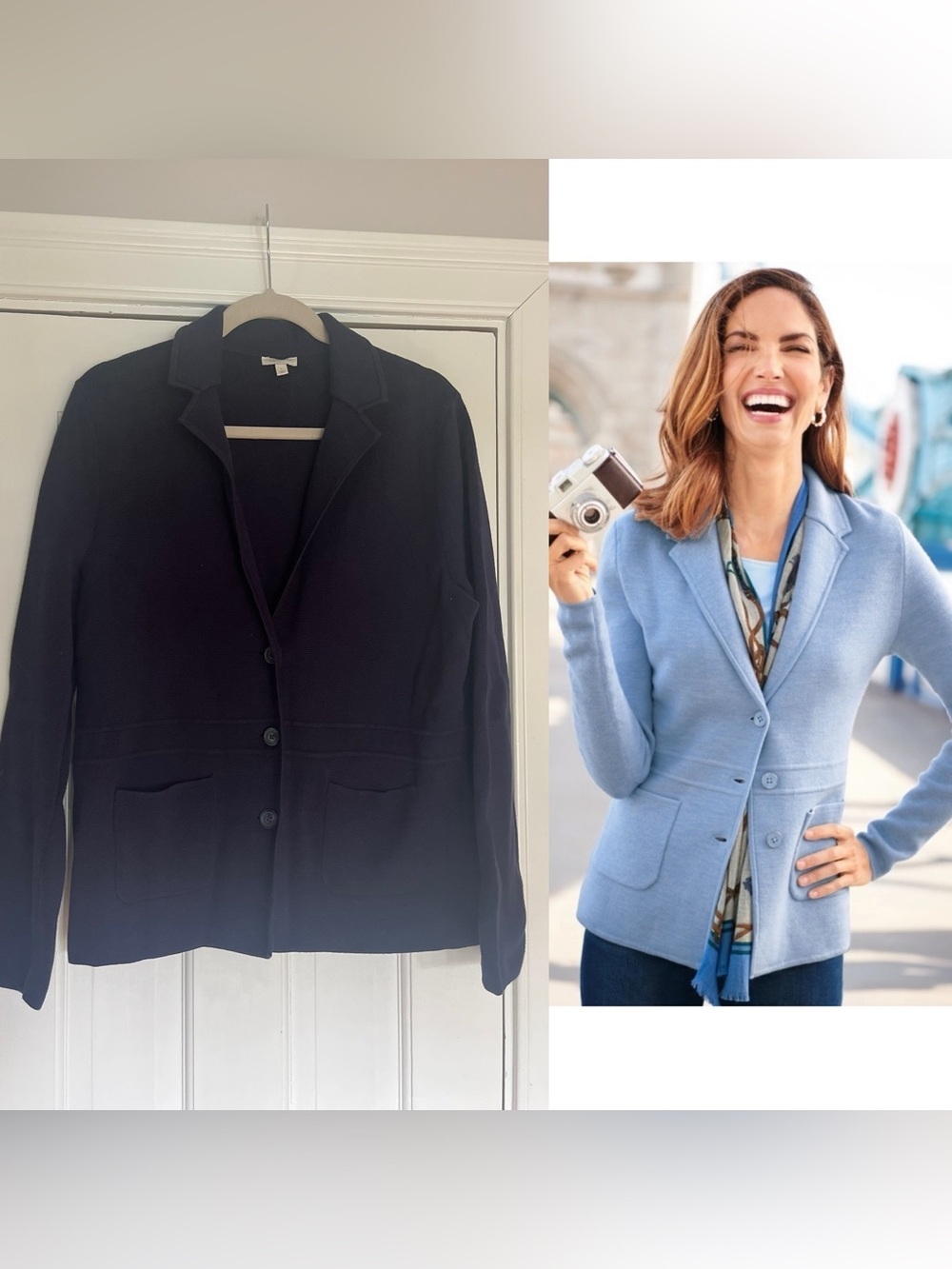 Talbots Cotton Sweater Jacket Navy Size L